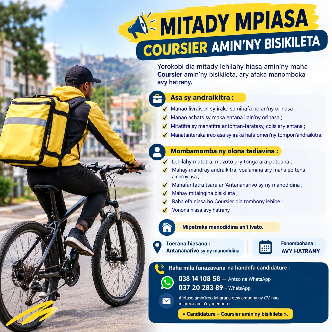 📢 MITADY MPiasa – COURSIER AMIN’NY BISIKILETA — photo 1