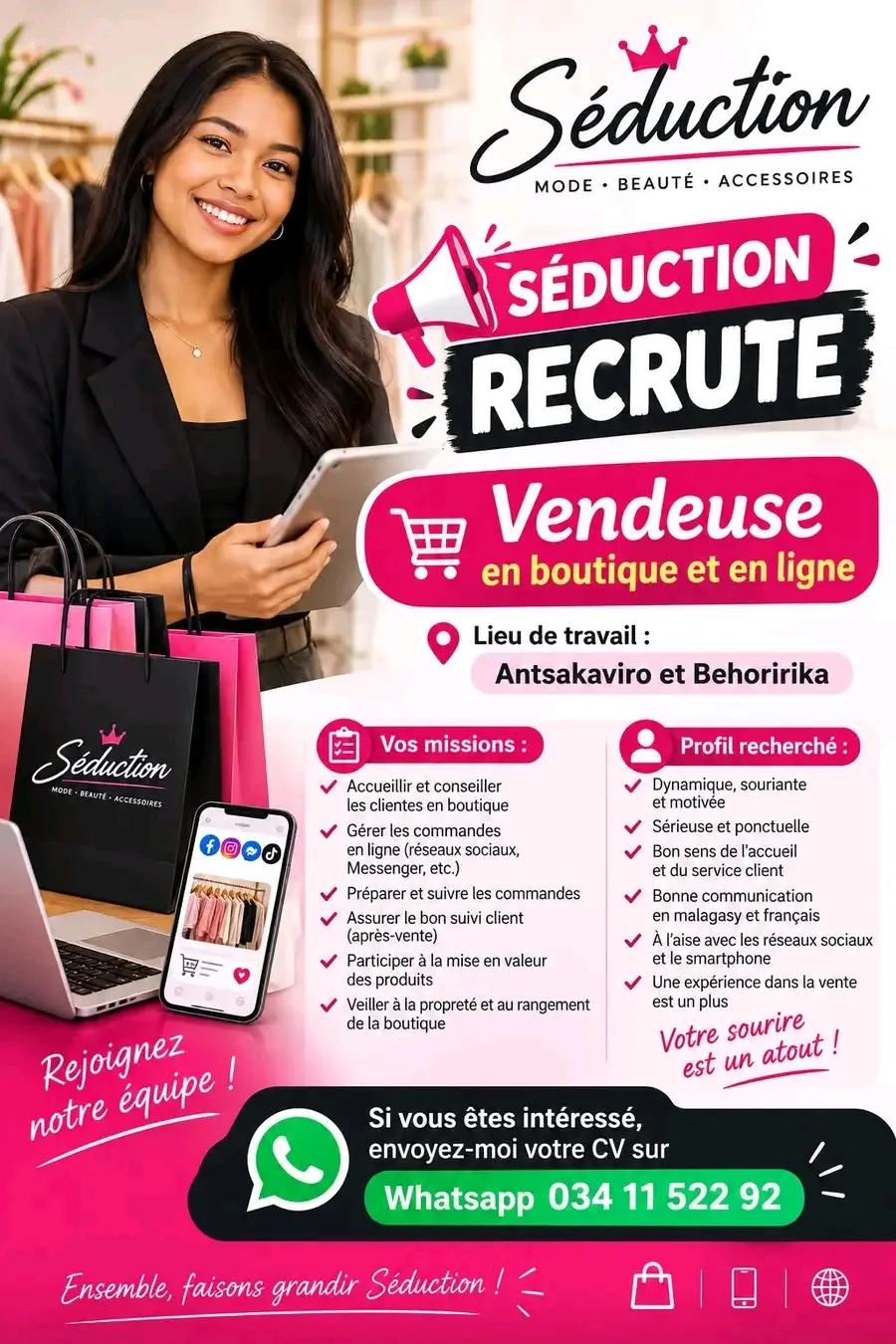 📢 RECRUTEMENT – VENDEUSE BOUTIQUE & EN LIGNE 🛍️📱 — photo 1